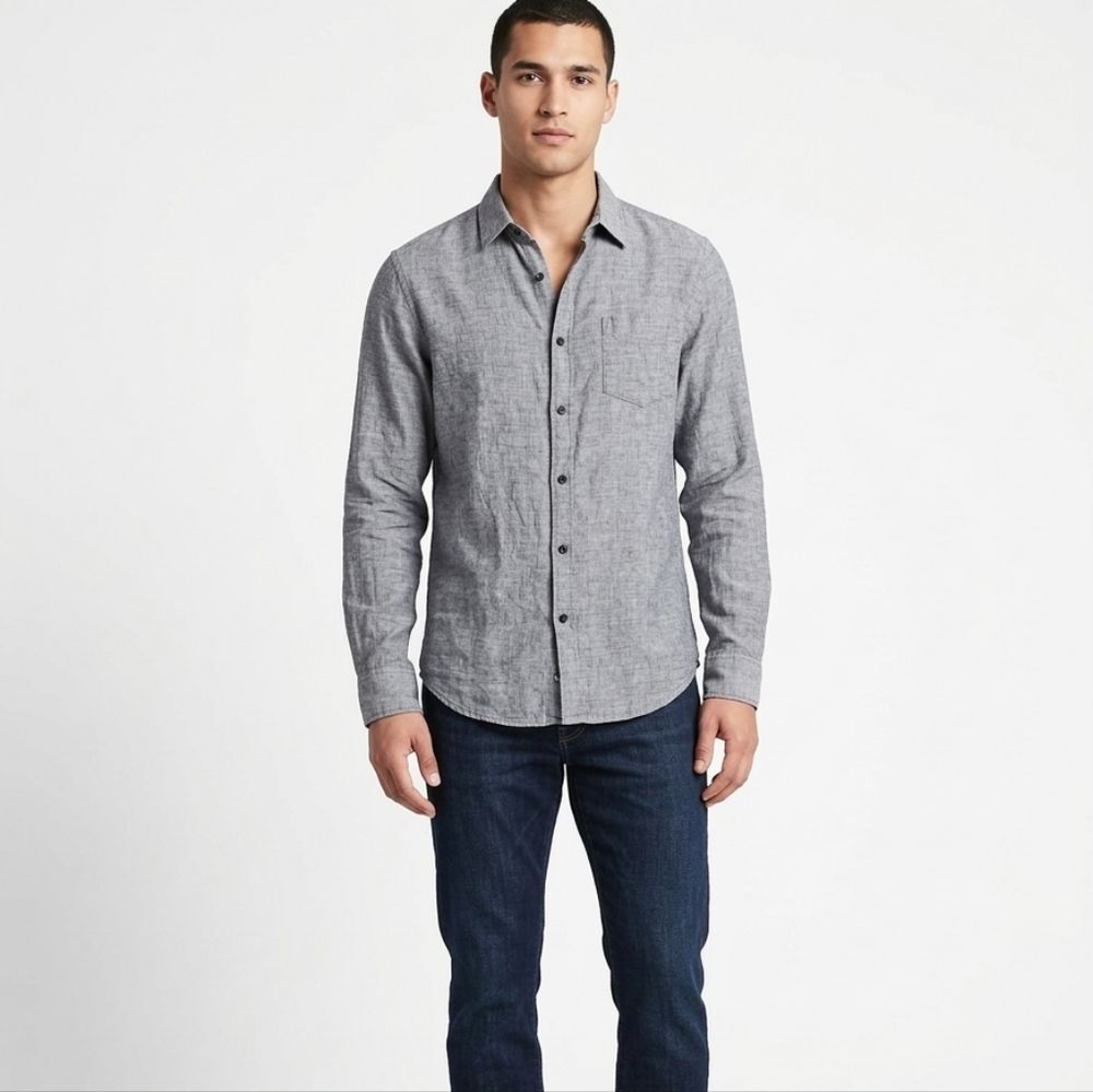 ​1901 Nordstrom Men’s 100% Linen Shirt XL Grey Long Sleeve Casual Button Down